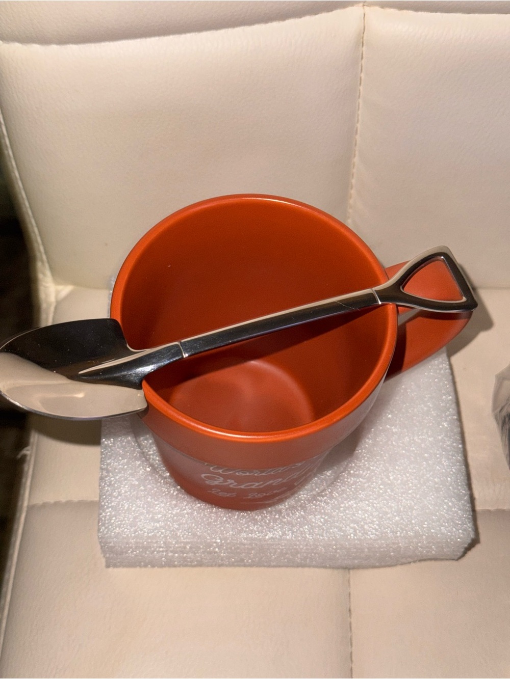 Orange Ceramic Coffee Mug with Stainless Steel Shovel Spoon
